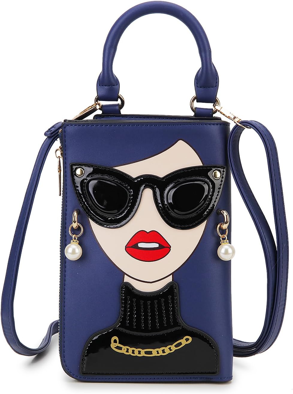 Women Novelty Lady Face Shoulder Bags Funky PU Leather Top Handle Satchel Handbags Clutch Purse for Women