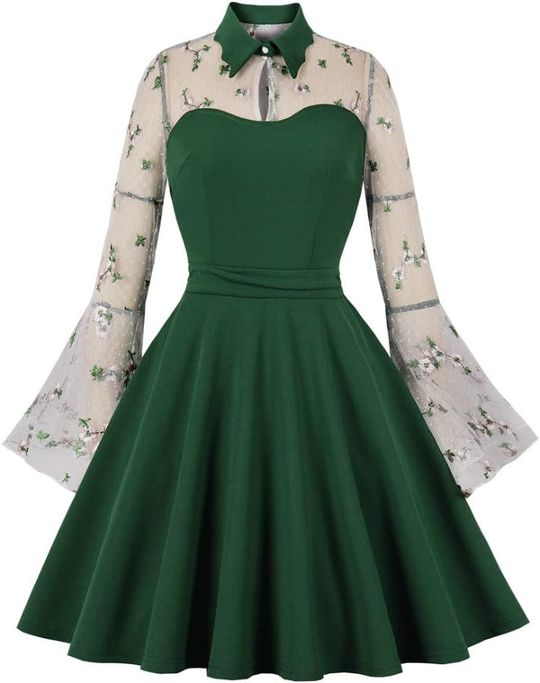 Women's Vintage Polka Dot 1950s Audrey Retro Rockabilly Prom Dress 50's 60's A-Line Cocktail Party Swing Dress