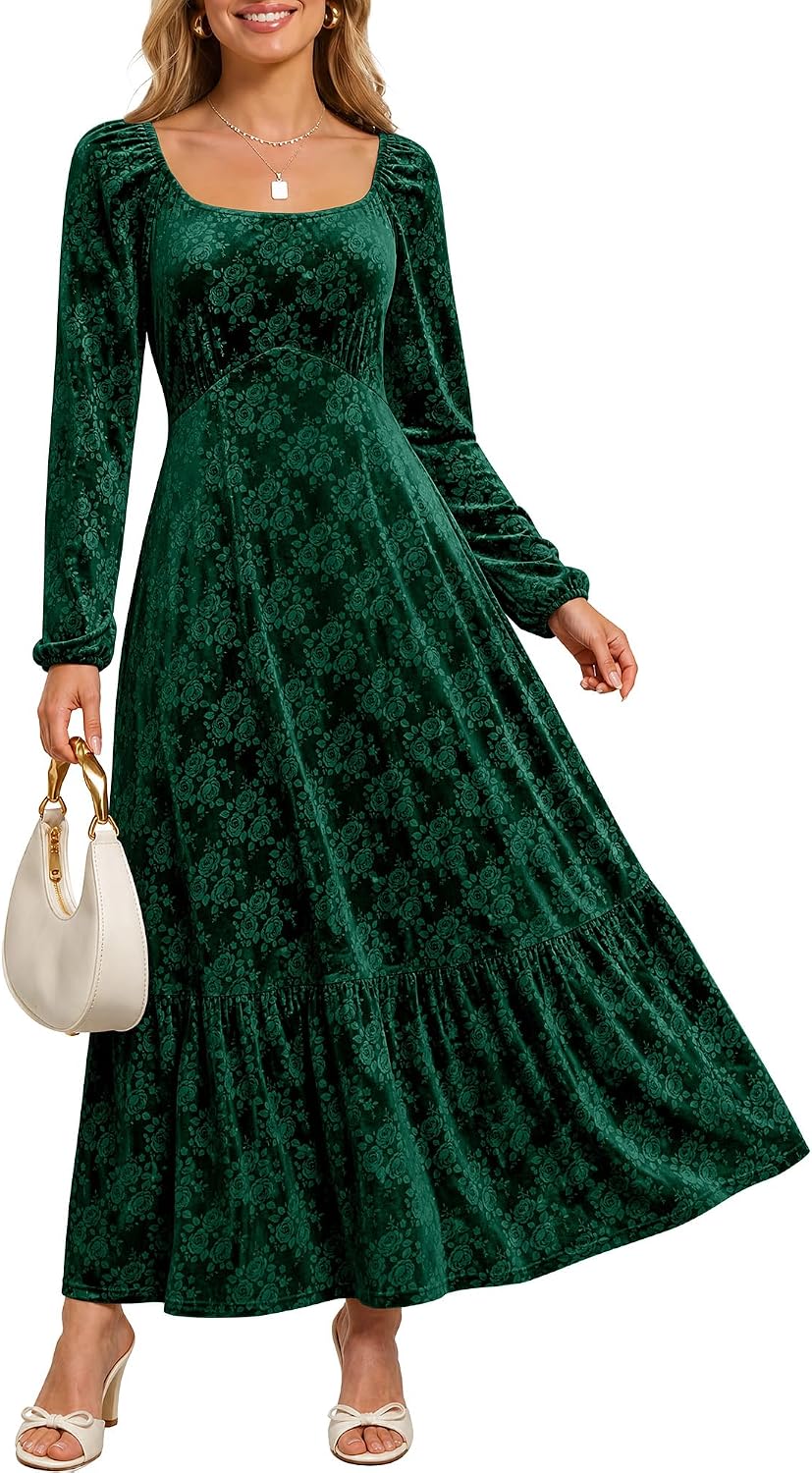 Caracilia Womens Long Sleeve Velvet Formal Fall Maxi Dress