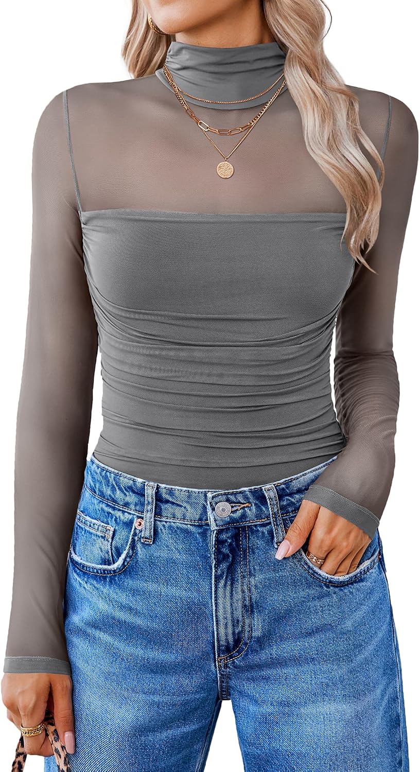 Avidlove Women Long Sleeve Bodysuit Turtle Neck Shapewear Body Suits Mesh One Piece Leotard Shirt Going Out Tops Fall Outfits