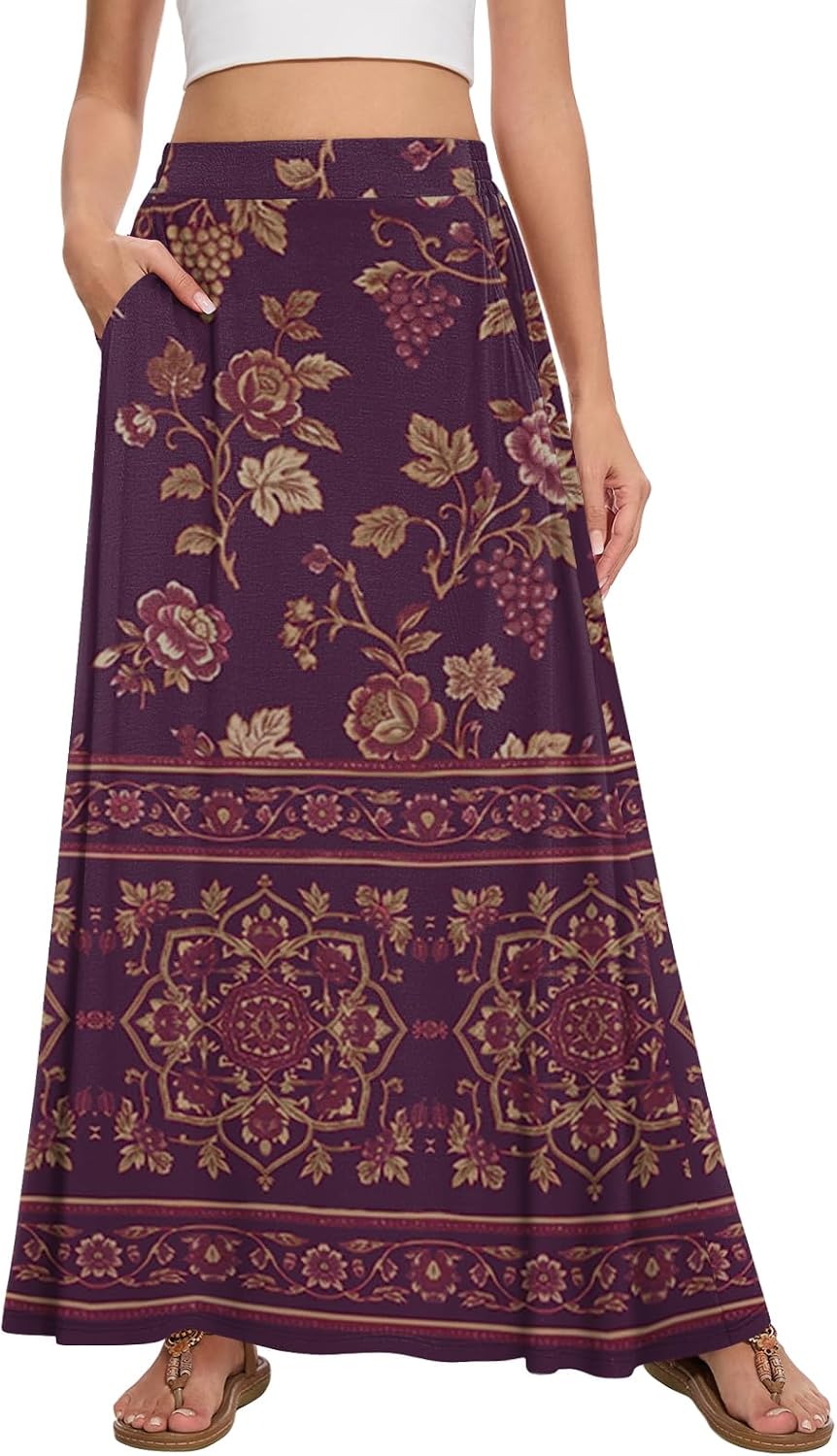 Womens Maxi Skirt Long Flowy Summer A-Line High Waist Skirts