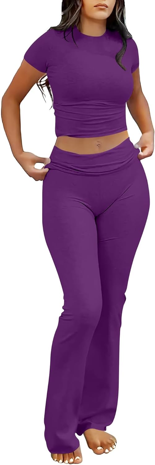 Lounge Sets For Women 2 Piece Foldover Yoga Flare Leggings