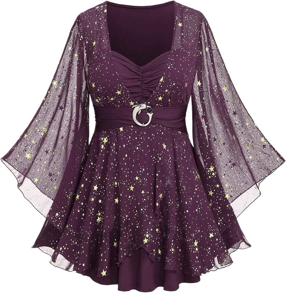 Rosegal Women Plus Size Sparkly Star Bell Sleeve Top