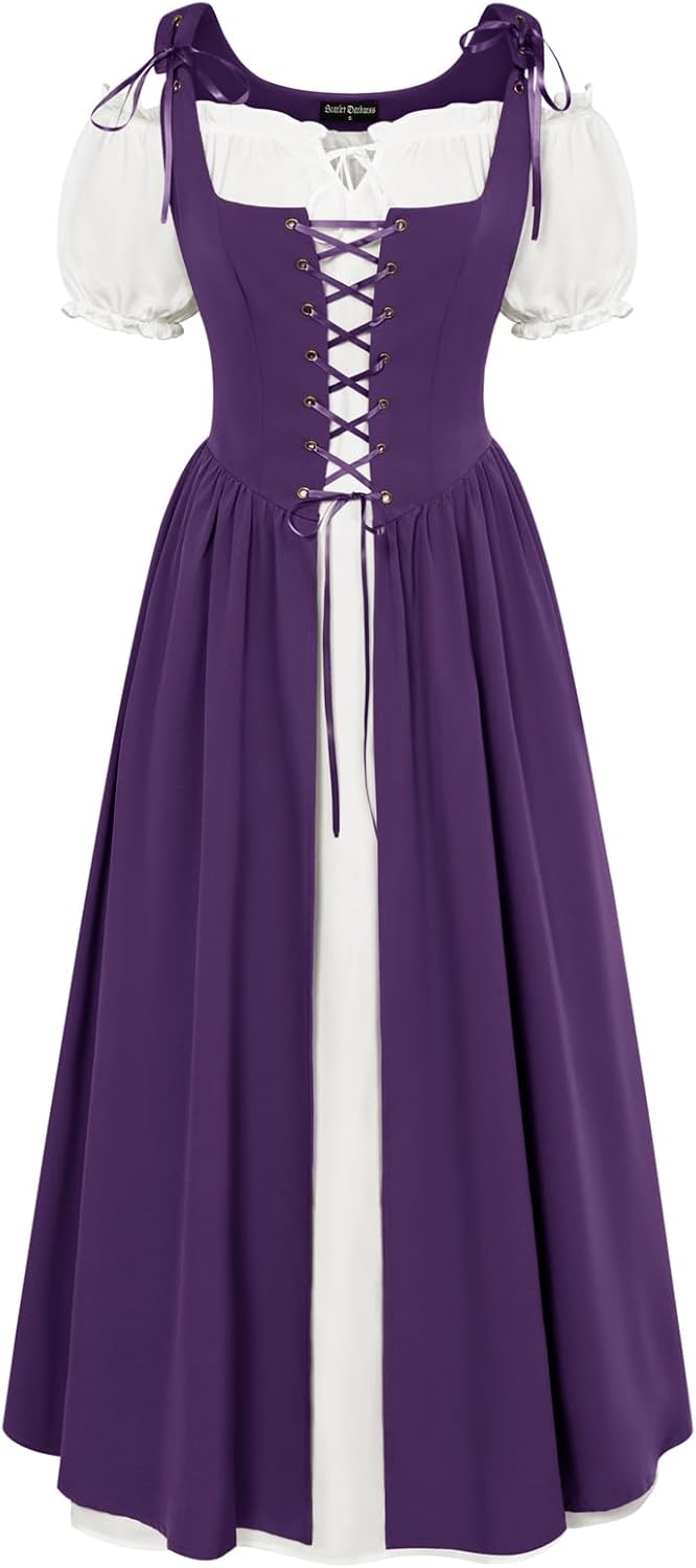Scarlet Darkness Renaissance Costume Women Halloween Medieval Pirate Dress