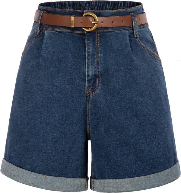 High-Waisted Wide-Leg Denim Shorts with Pockets