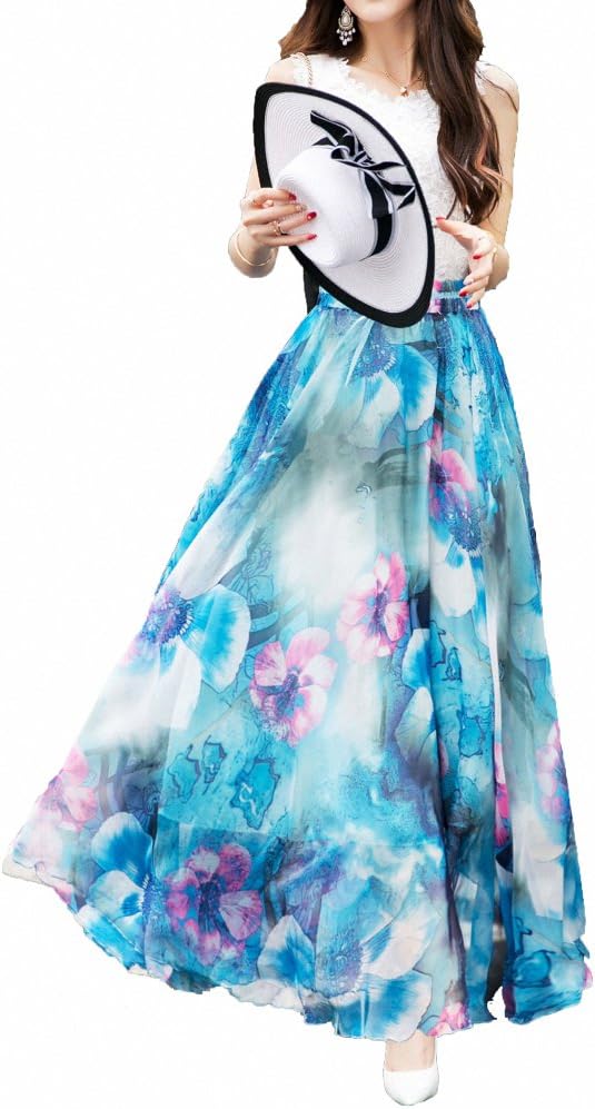 Women Full/Ankle Length Blending Maxi Chiffon Long Skirt Beach Skirt