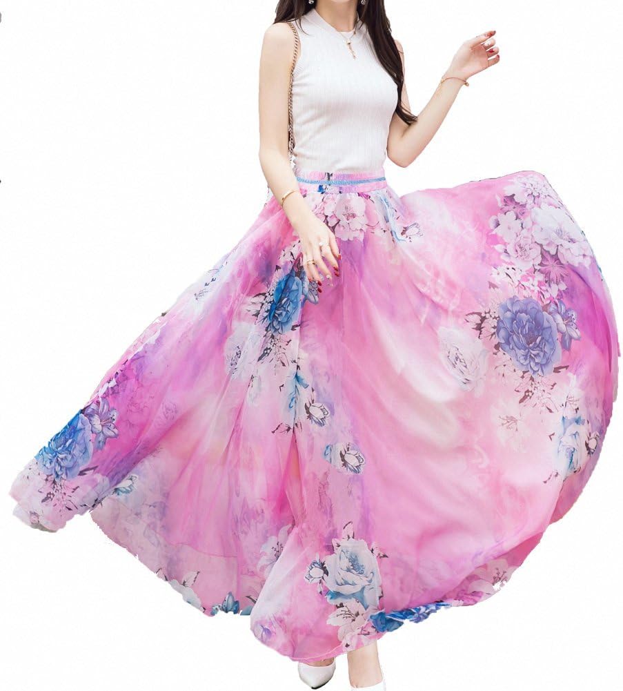Women Full/Ankle Length Blending Maxi Chiffon Long Skirt Beach Skirt