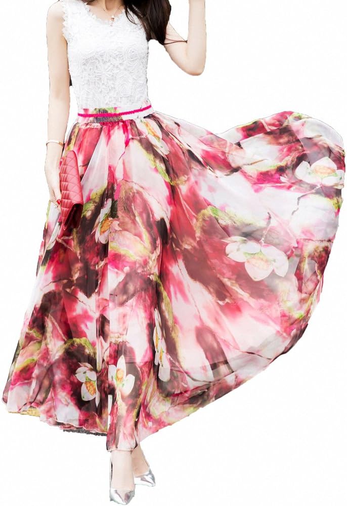 Women Full/Ankle Length Blending Maxi Chiffon Long Skirt Beach Skirt