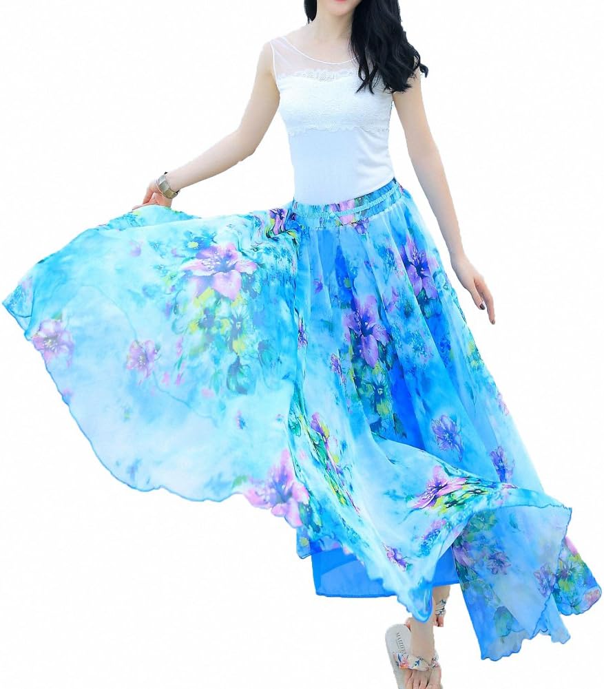 Women Full/Ankle Length Blending Maxi Chiffon Long Skirt Beach Skirt