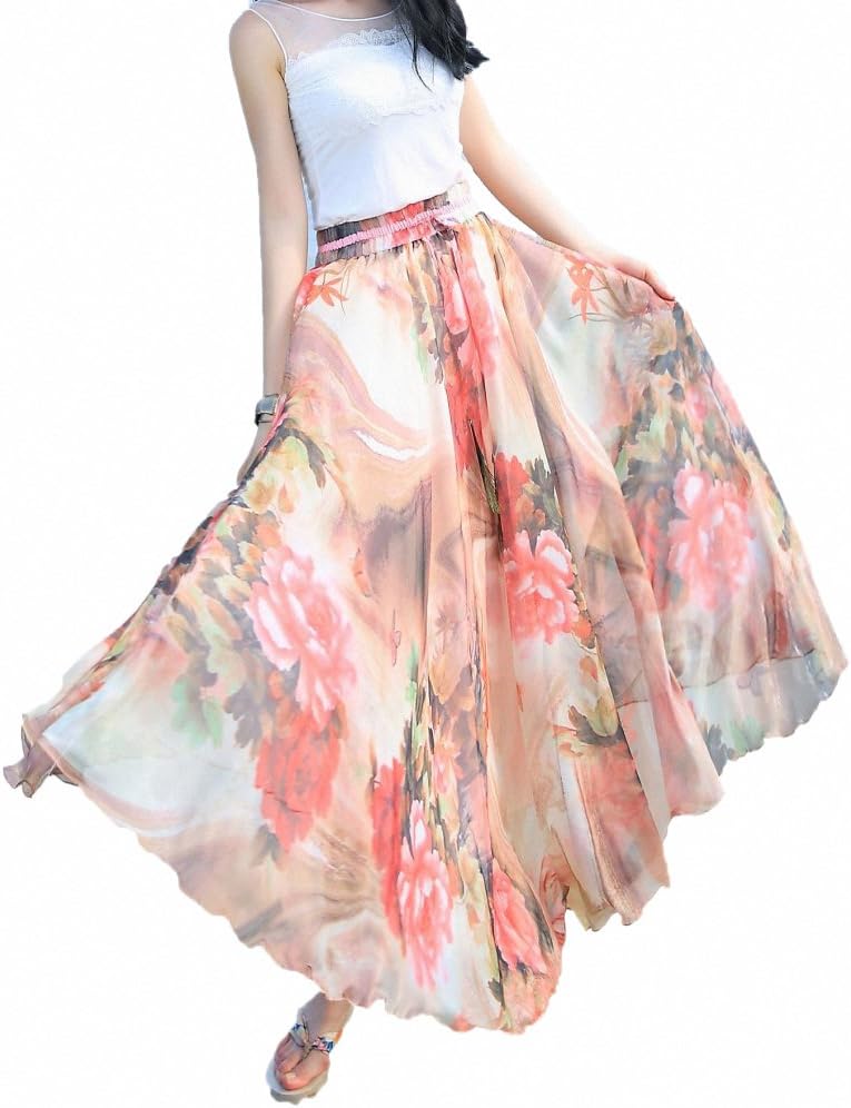 Women Full/Ankle Length Blending Maxi Chiffon Long Skirt Beach Skirt