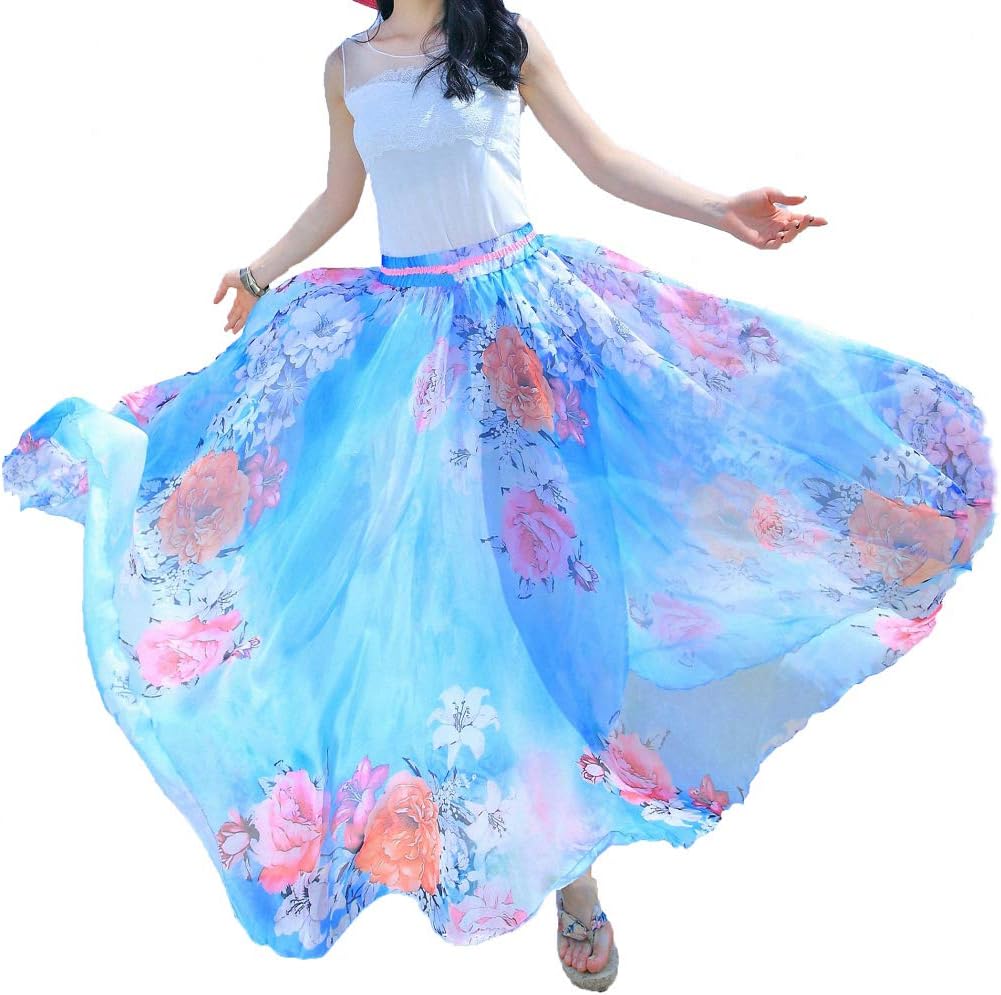 Women Full/Ankle Length Blending Maxi Chiffon Long Skirt Beach Skirt