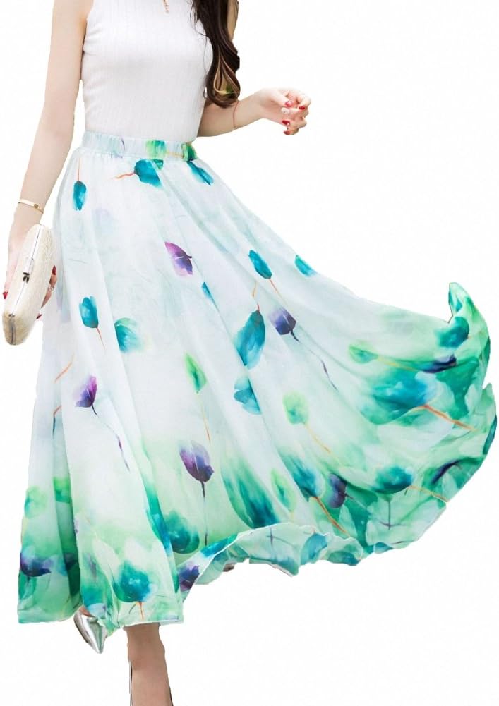 Women Full/Ankle Length Blending Maxi Chiffon Long Skirt Beach Skirt