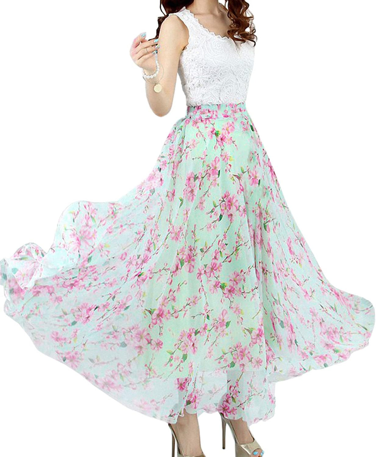 Women Full/Ankle Length Blending Maxi Chiffon Long Skirt Beach Skirt