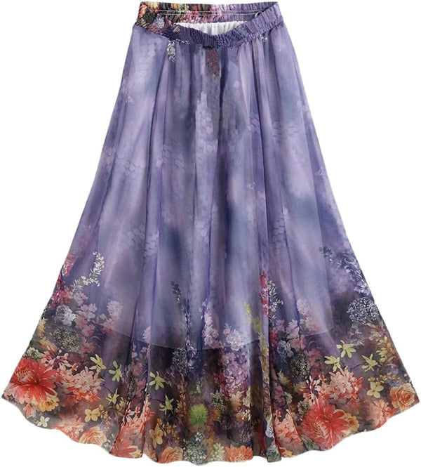 Women Full/Ankle Length Blending Maxi Chiffon Long Skirt Beach Skirt
