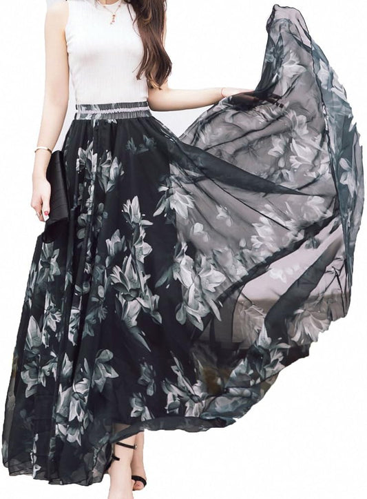 Women Full/Ankle Length Blending Maxi Chiffon Long Skirt Beach Skirt