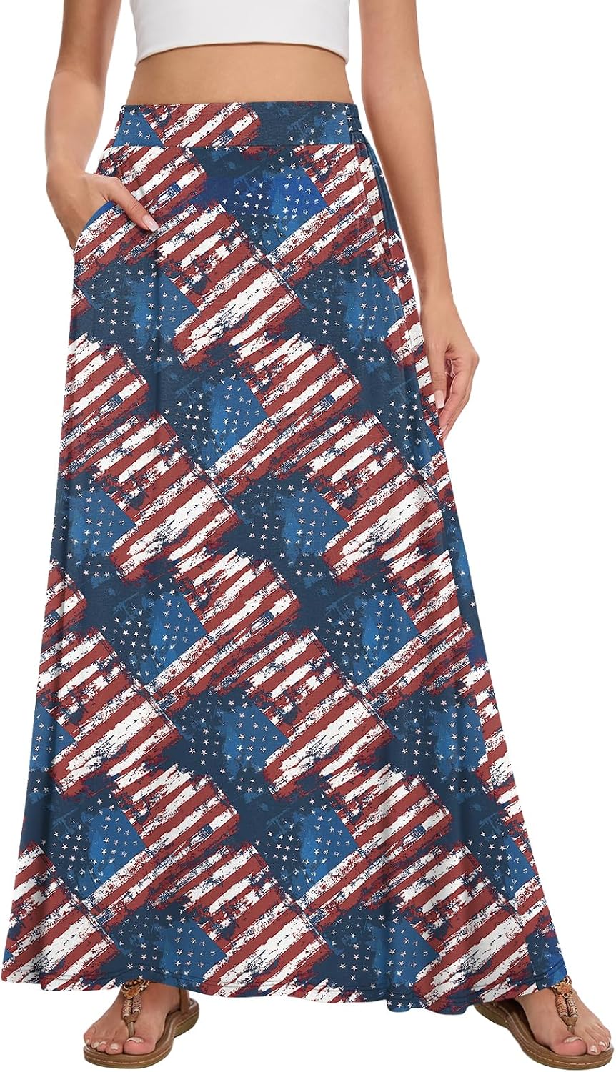 Womens Maxi Skirt Long Flowy Summer A-Line High Waist Skirts