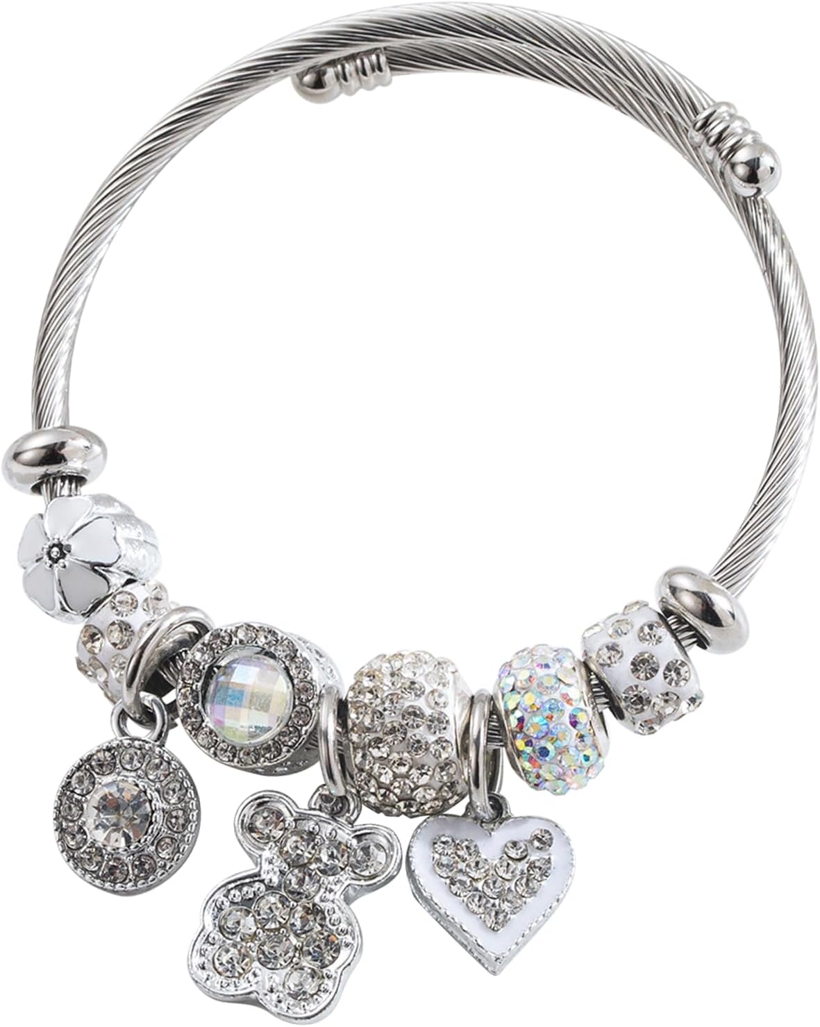 Charm Bracelets for Womens,Exquisite Cute Cartoon Friendship Silver Bracelets Stainless Steel Bangle, Womens Jewelry Suitable for Holiday Gifts and Birthday Gifts