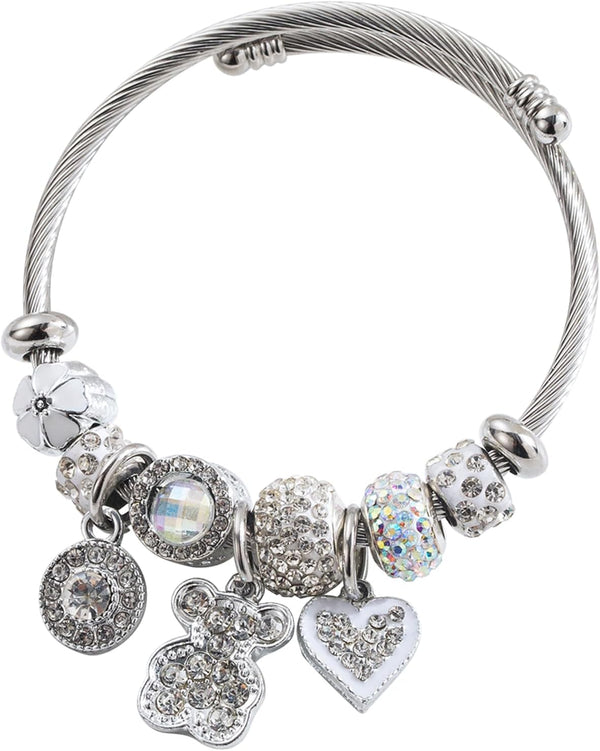 Charm Bracelets for Womens,Exquisite Cute Cartoon Friendship Silver Bracelets Stainless Steel Bangle, Womens Jewelry Suitable for Holiday Gifts and Birthday Gifts