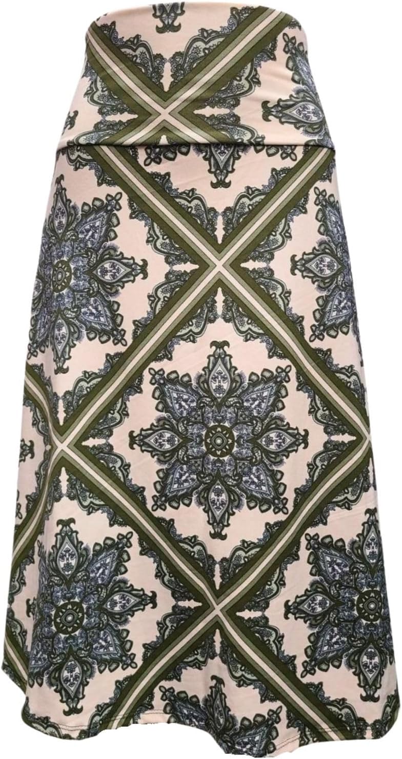 Women's A-Line Foldover Lightweight Flare Midi Pull On Closure Skirt