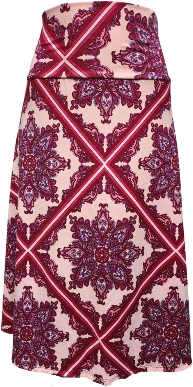Women's A-Line Foldover Lightweight Flare Midi Pull On Closure Skirt