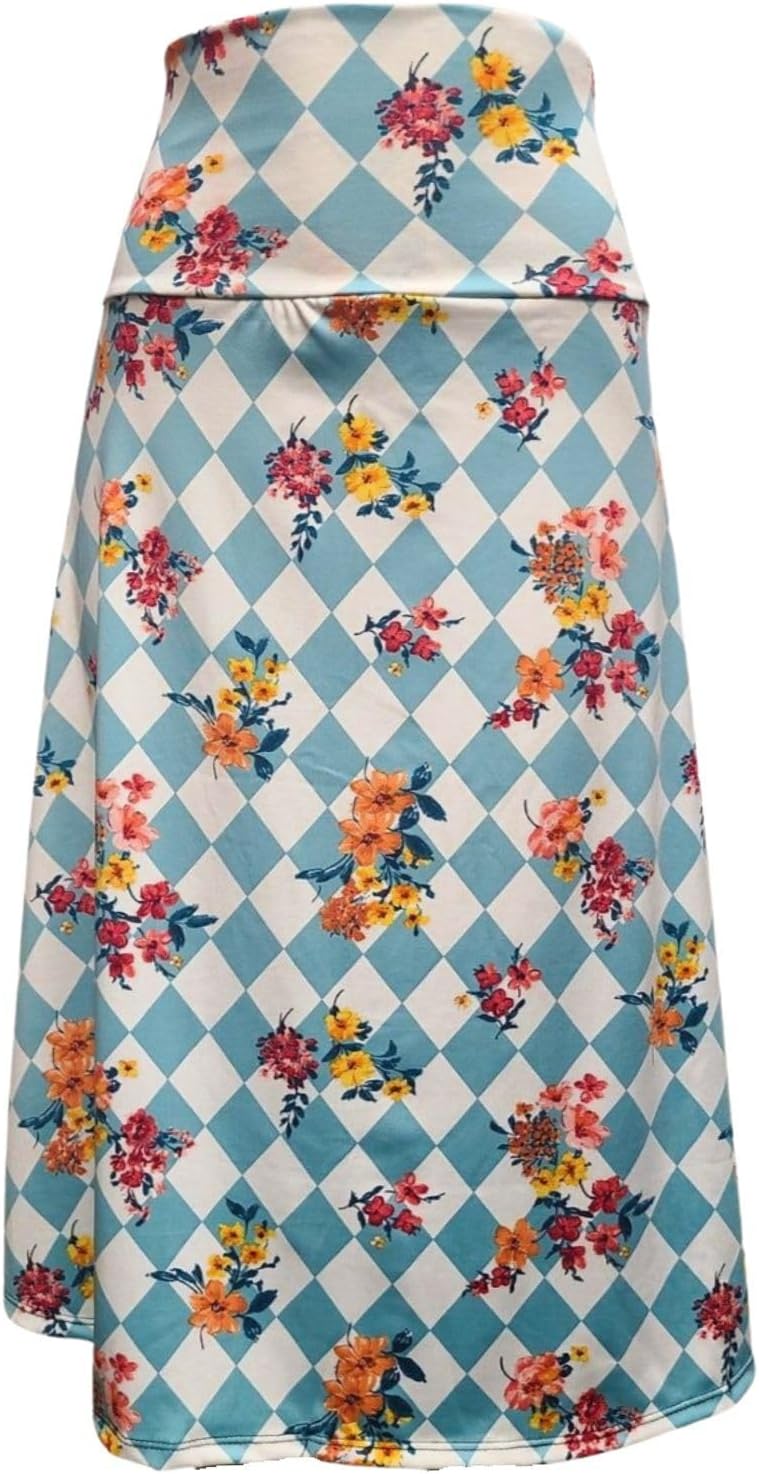 Women's A-Line Foldover Lightweight Flare Midi Pull On Closure Skirt