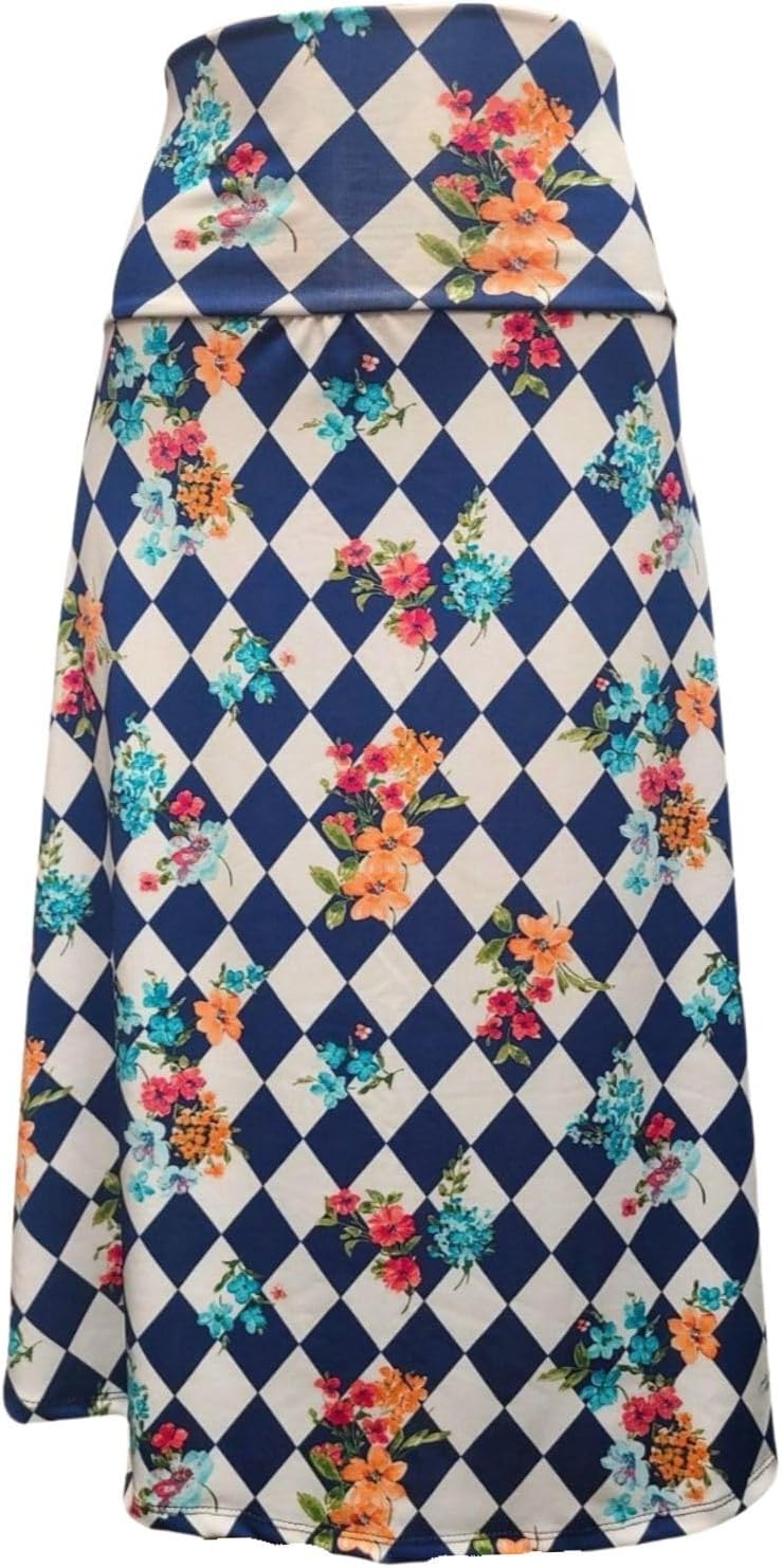 Women's A-Line Foldover Lightweight Flare Midi Pull On Closure Skirt