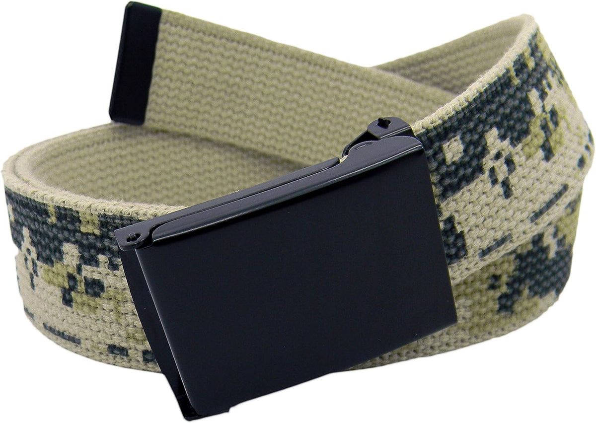Women's 1.25" Wide Black Flip Top Military Belt Buckle With Canvas