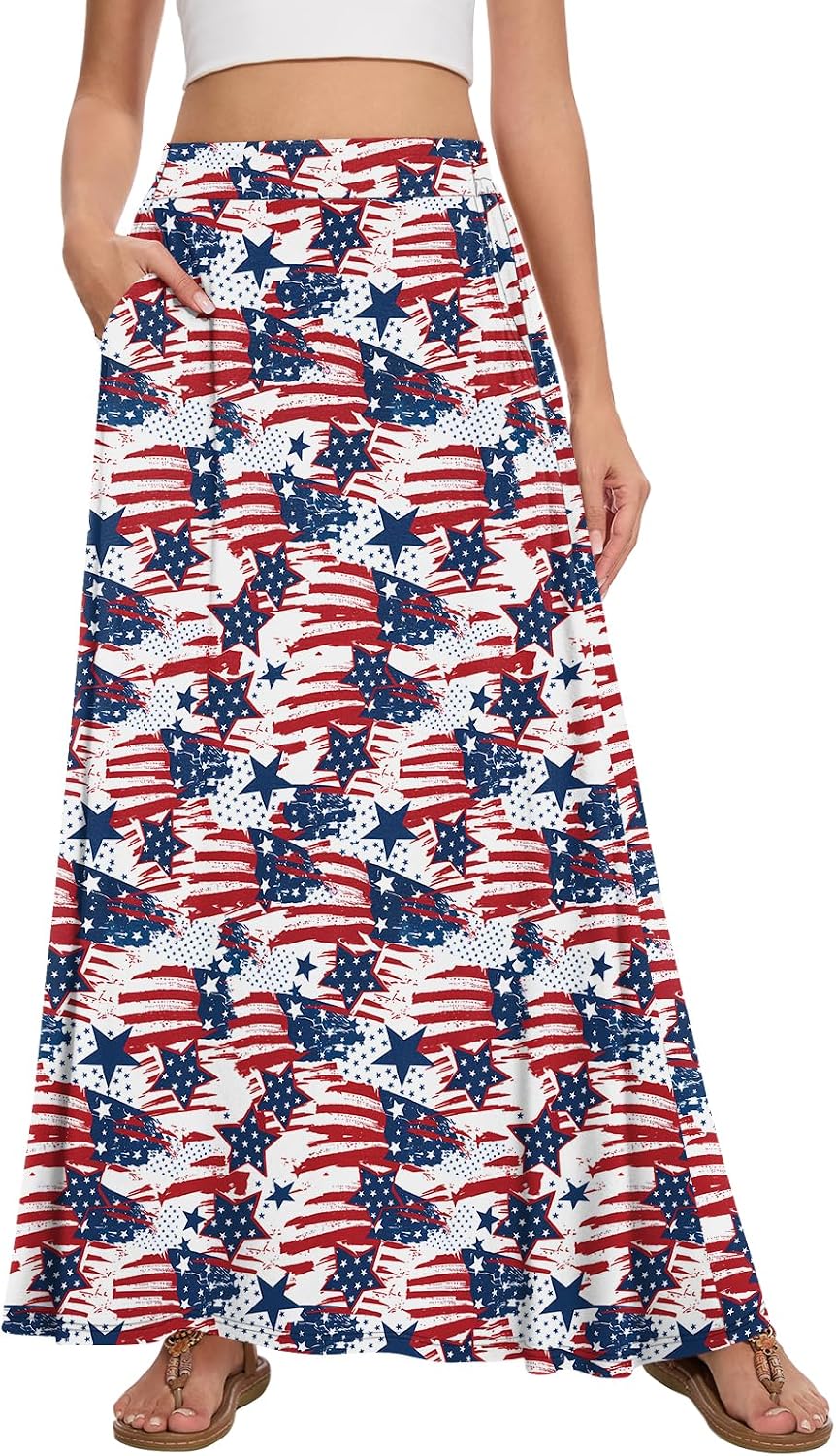 Womens Maxi Skirt Long Flowy Summer A-Line High Waist Skirts