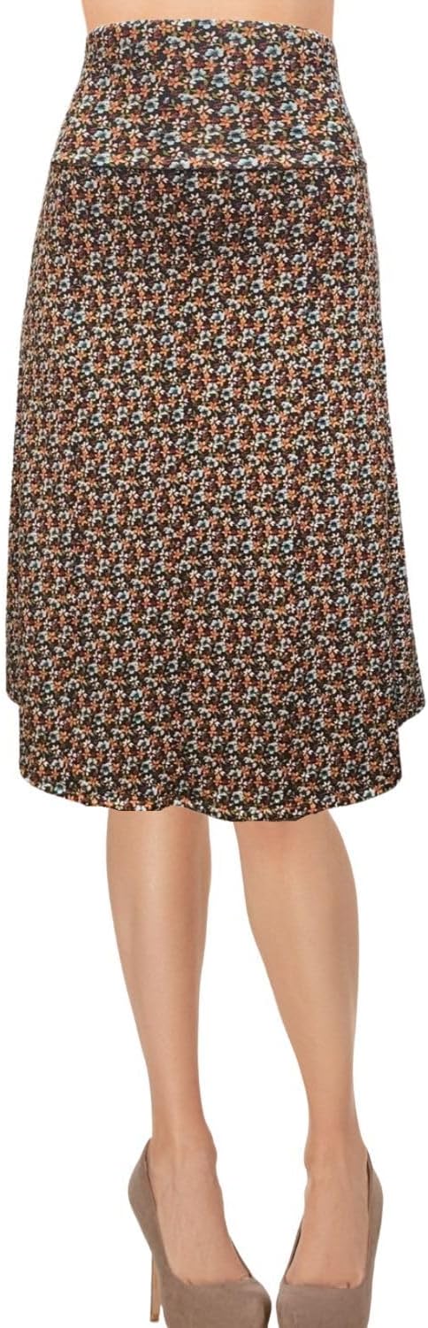 Women's A-Line Foldover Lightweight Flare Midi Pull On Closure Skirt