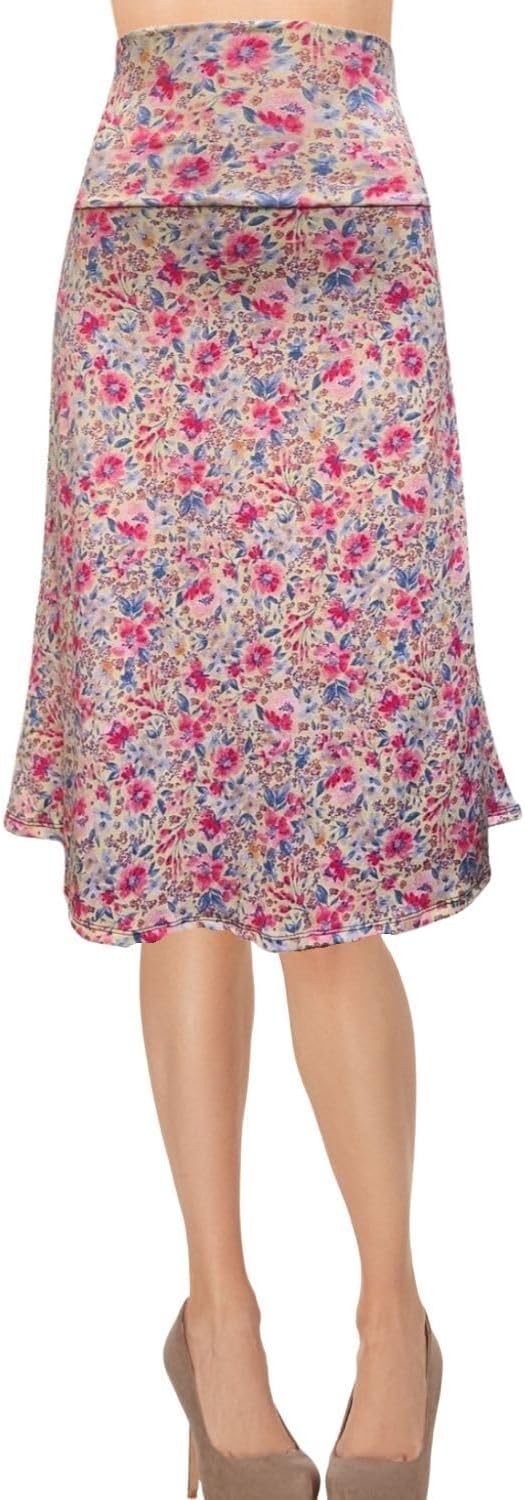 Women's A-Line Foldover Lightweight Flare Midi Pull On Closure Skirt