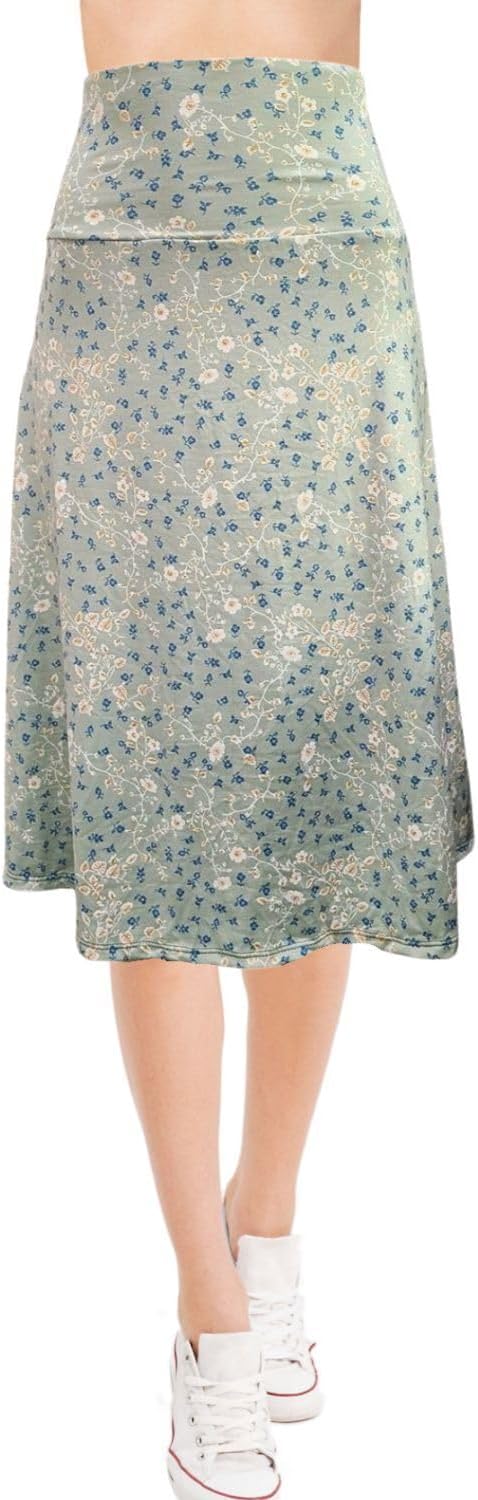 Women's A-Line Foldover Lightweight Flare Midi Pull On Closure Skirt