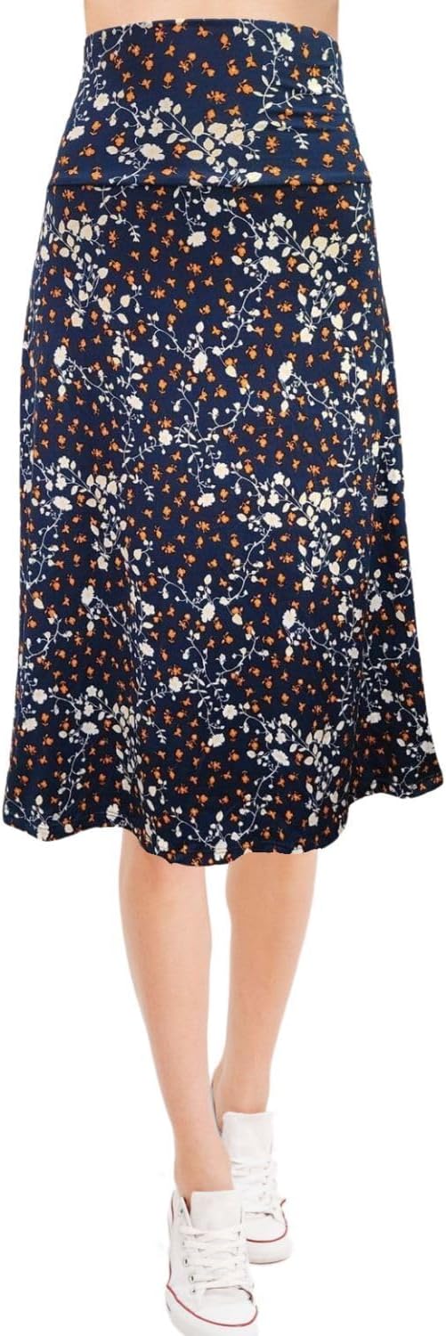 Women's A-Line Foldover Lightweight Flare Midi Pull On Closure Skirt