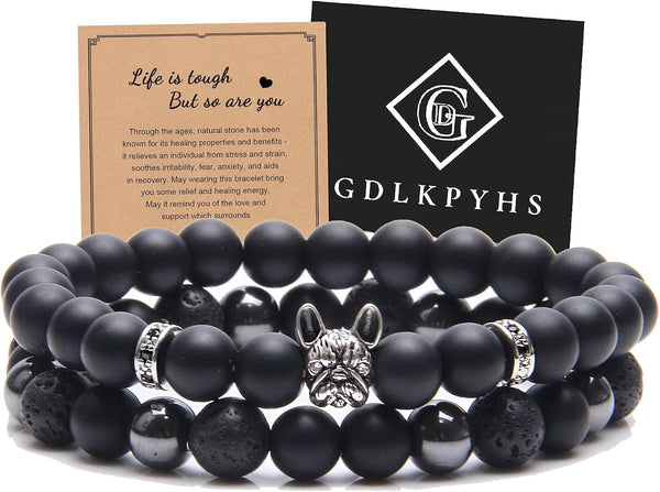 Black Obsidian Bracelet for Men - Black Tourmaline Beaded Bracelets - Mens Bracelet Set 8MM Black Onyx Hematite Lava Stone Beads Triple Protection Bracelet for Men Women Gifts