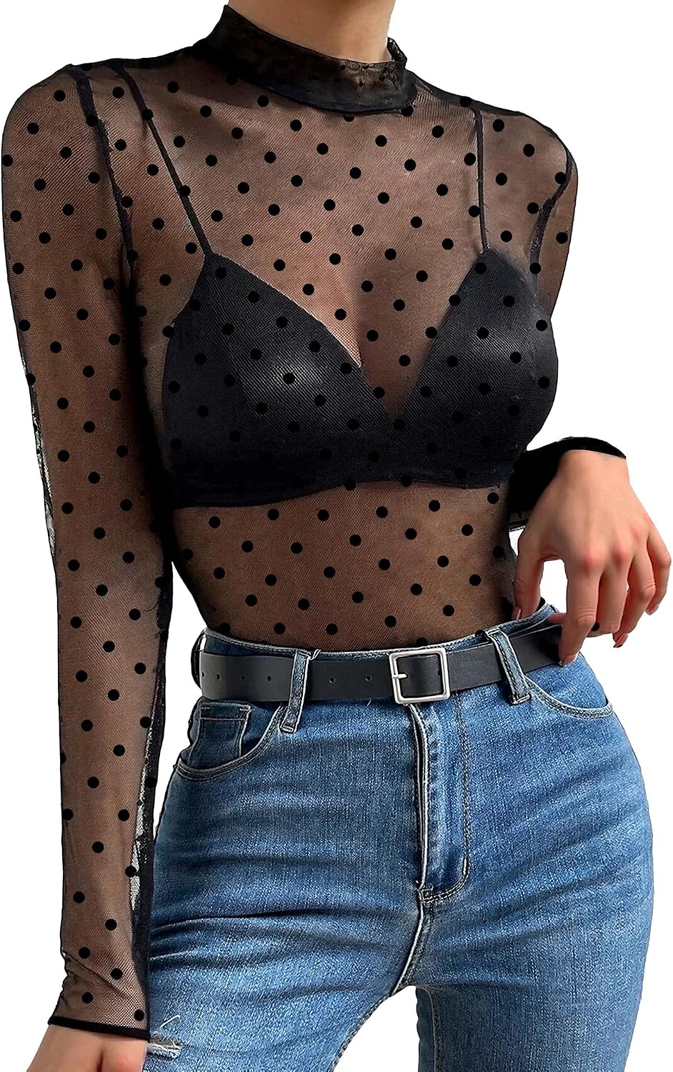 Avidlove Mesh Top for Women See Through Shirt Sheer Blouse Clubwear XS-3XL