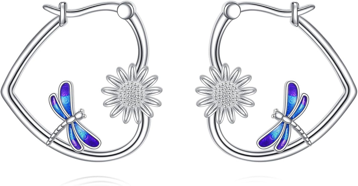 YFN Animal Earrings Sterling Silver Animal Heart Hoop Dangle Earrings Cute Jewelry Gifts for Women
