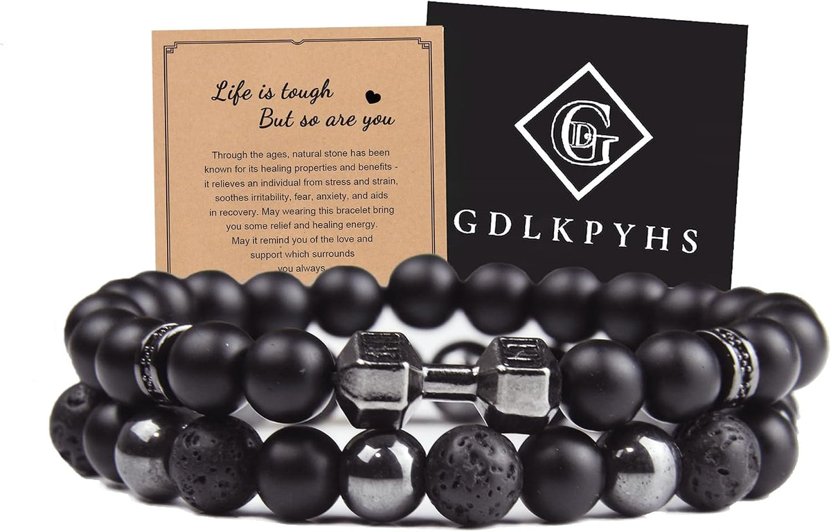 Black Obsidian Bracelet for Men - Black Tourmaline Beaded Bracelets - Mens Bracelet Set 8MM Black Onyx Hematite Lava Stone Beads Triple Protection Bracelet for Men Women Gifts