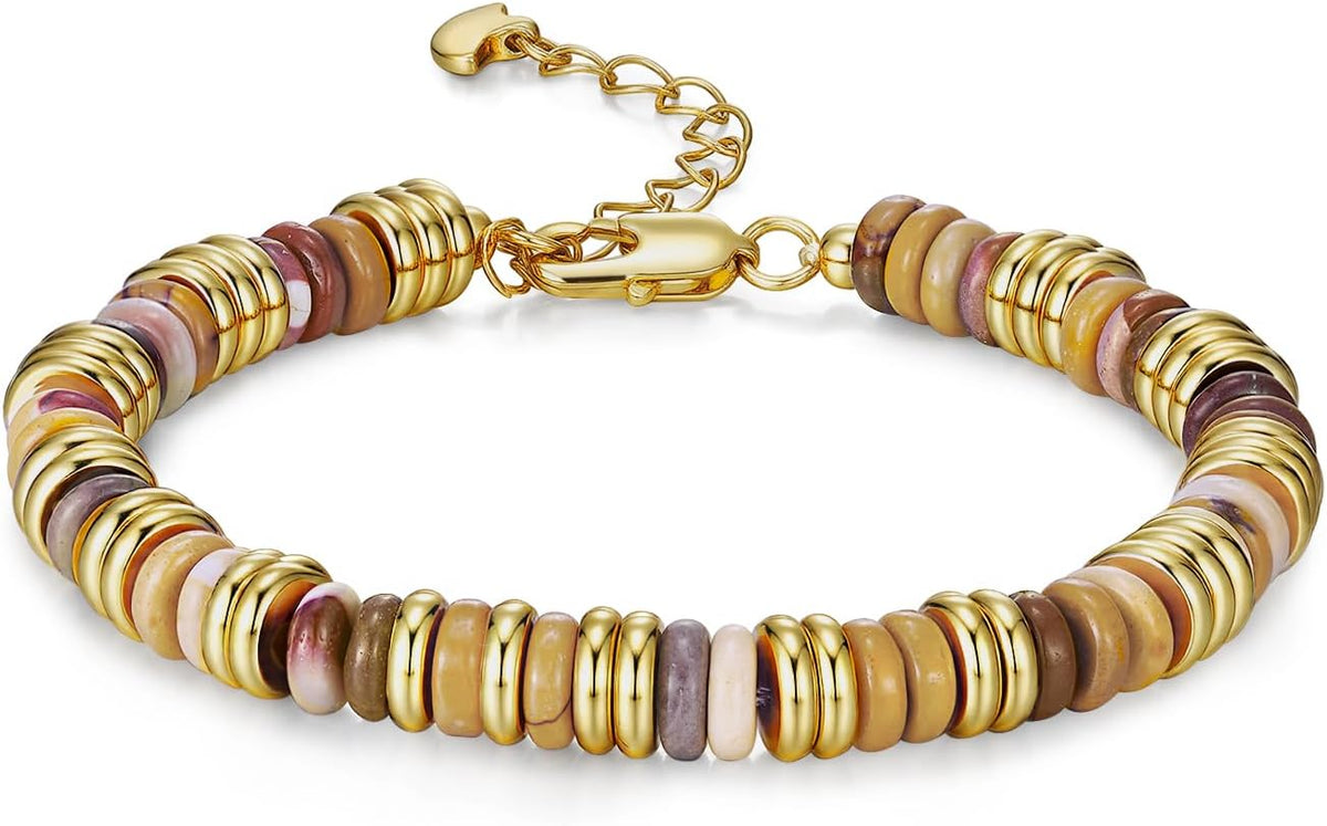 SNGIA Colorful 18K Gold Plated Bracelets for Women, Stack Bangle Beaded Stone Jewelry Accessories Set for Woman, Trendy Fashion Jewelry Gifts