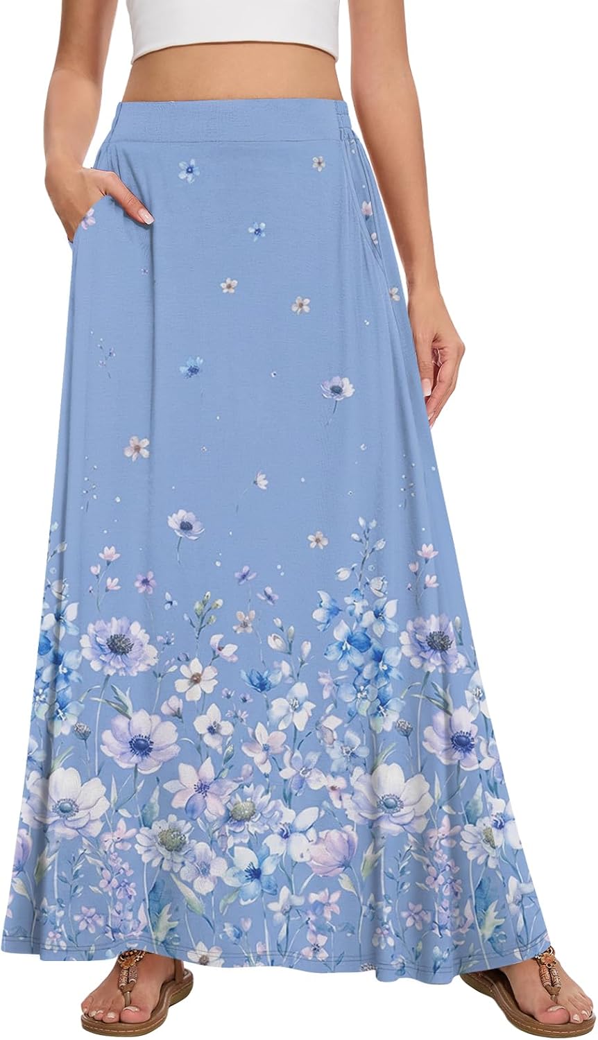 Womens Maxi Skirt Long Flowy Summer A-Line High Waist Skirts