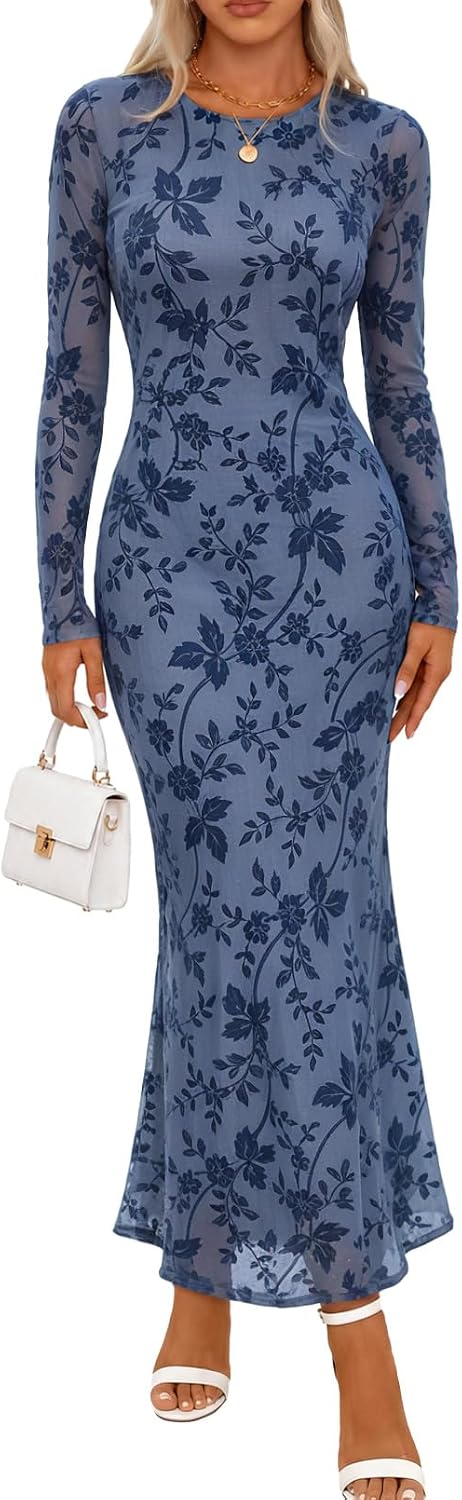MEROKEETY Womens Fall Velvet Formal Wedding Guest Maxi Dress