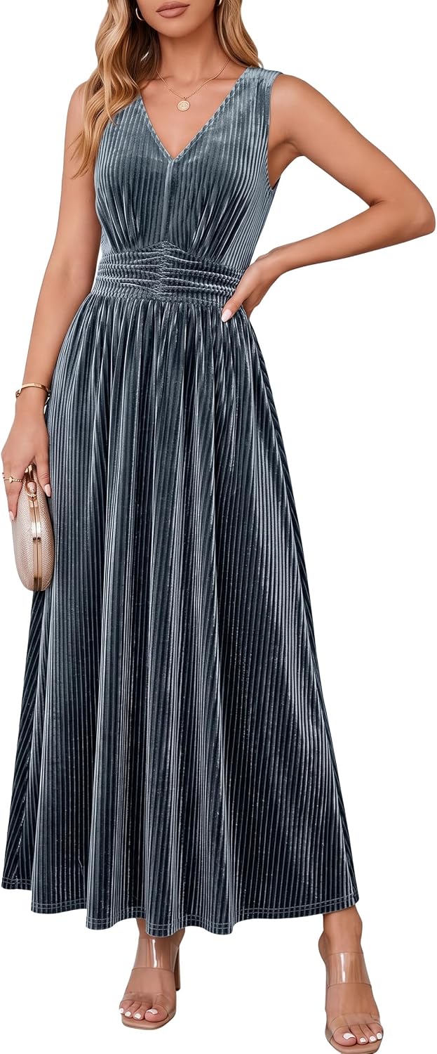 Simplee Womens Velvet Sleeveless Formal Wedding Guest Cocktail Maxi Dress
