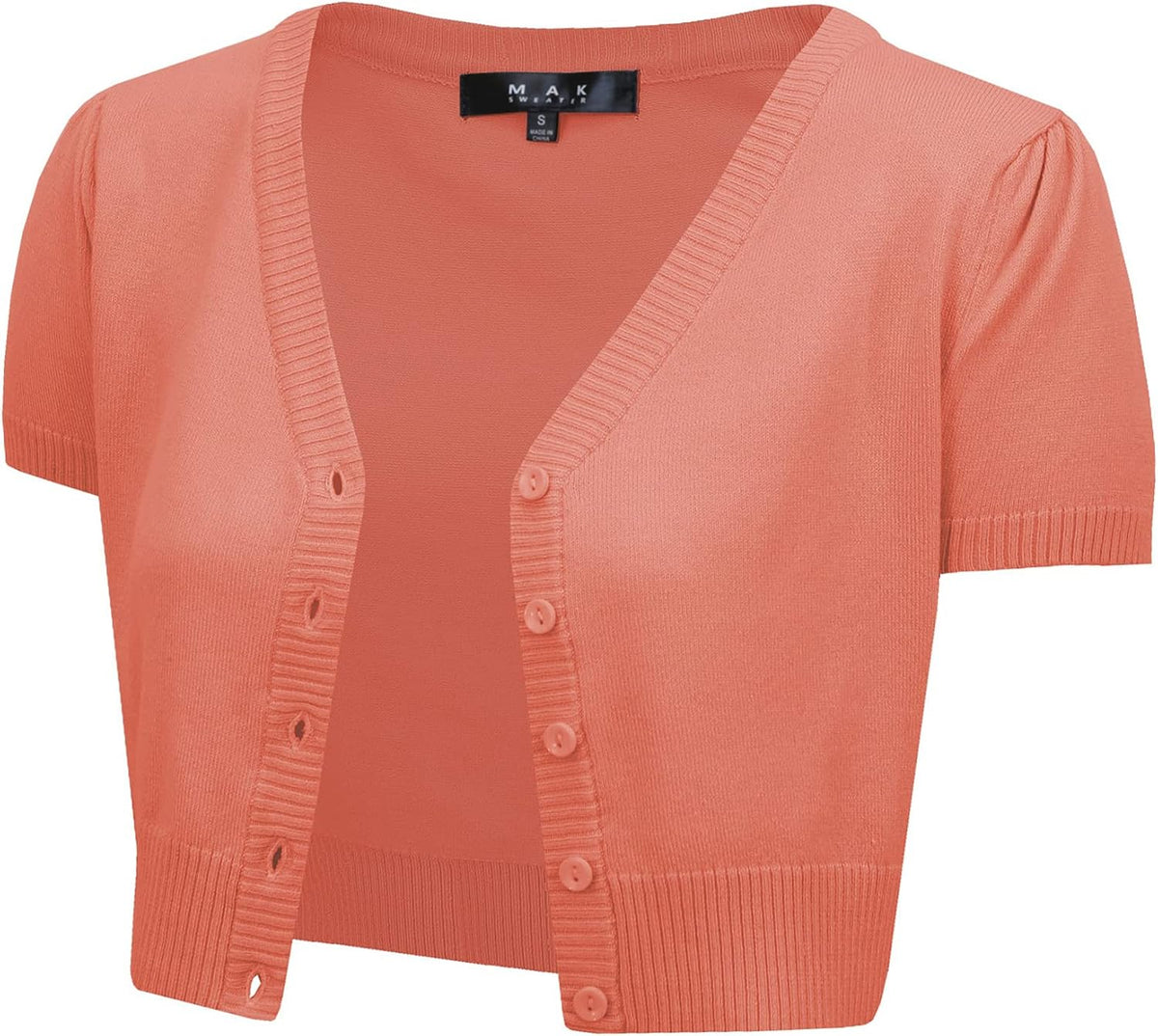 YEMAK Women's Cropped Bolero Cardigan – Short Sleeve V-Neck Basic Classic Casual Button Down Knit Soft Sweater Knitted Top