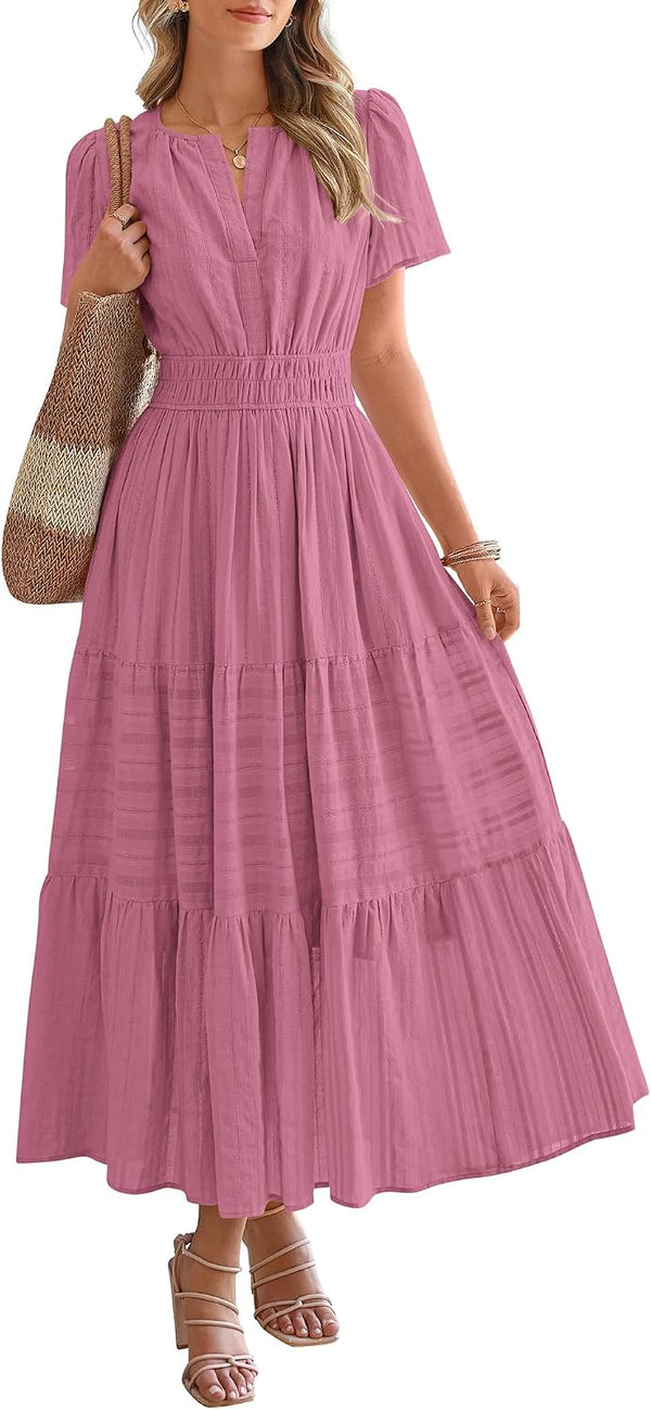 BTFBM Womens Summer 2026 Casual Maxi Dresses Lightweight Short Sleeve Dress