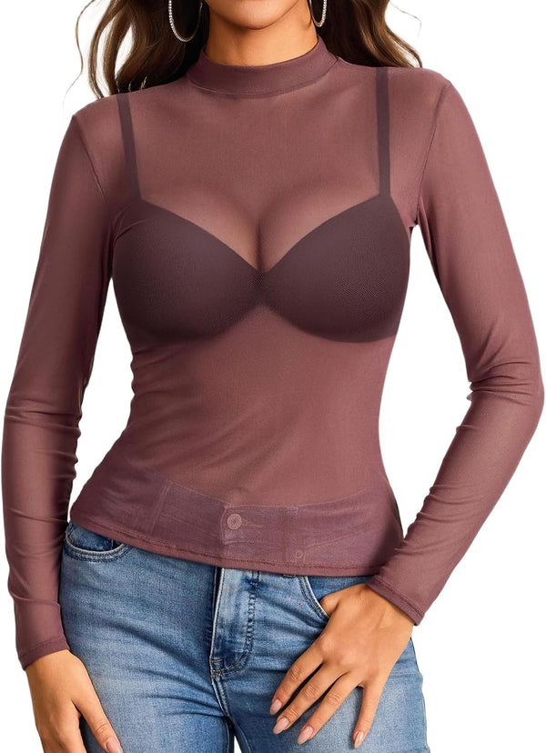 Avidlove Mesh Top for Women See Through Shirt Sheer Blouse Clubwear XS-3XL