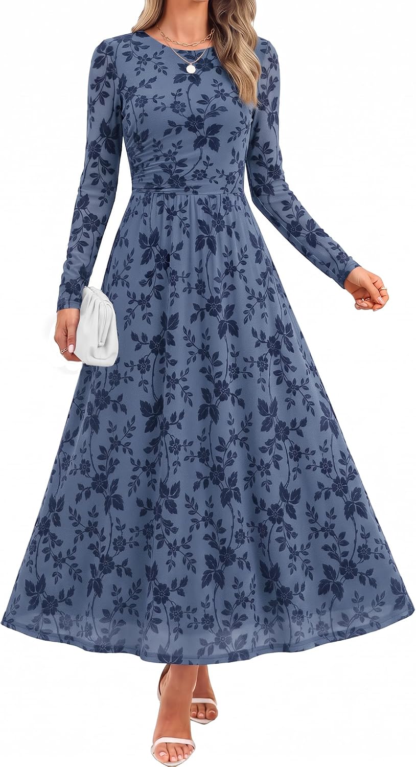 ZESICA Women's Fall Long Sleeve Wedding Guest Dresses
