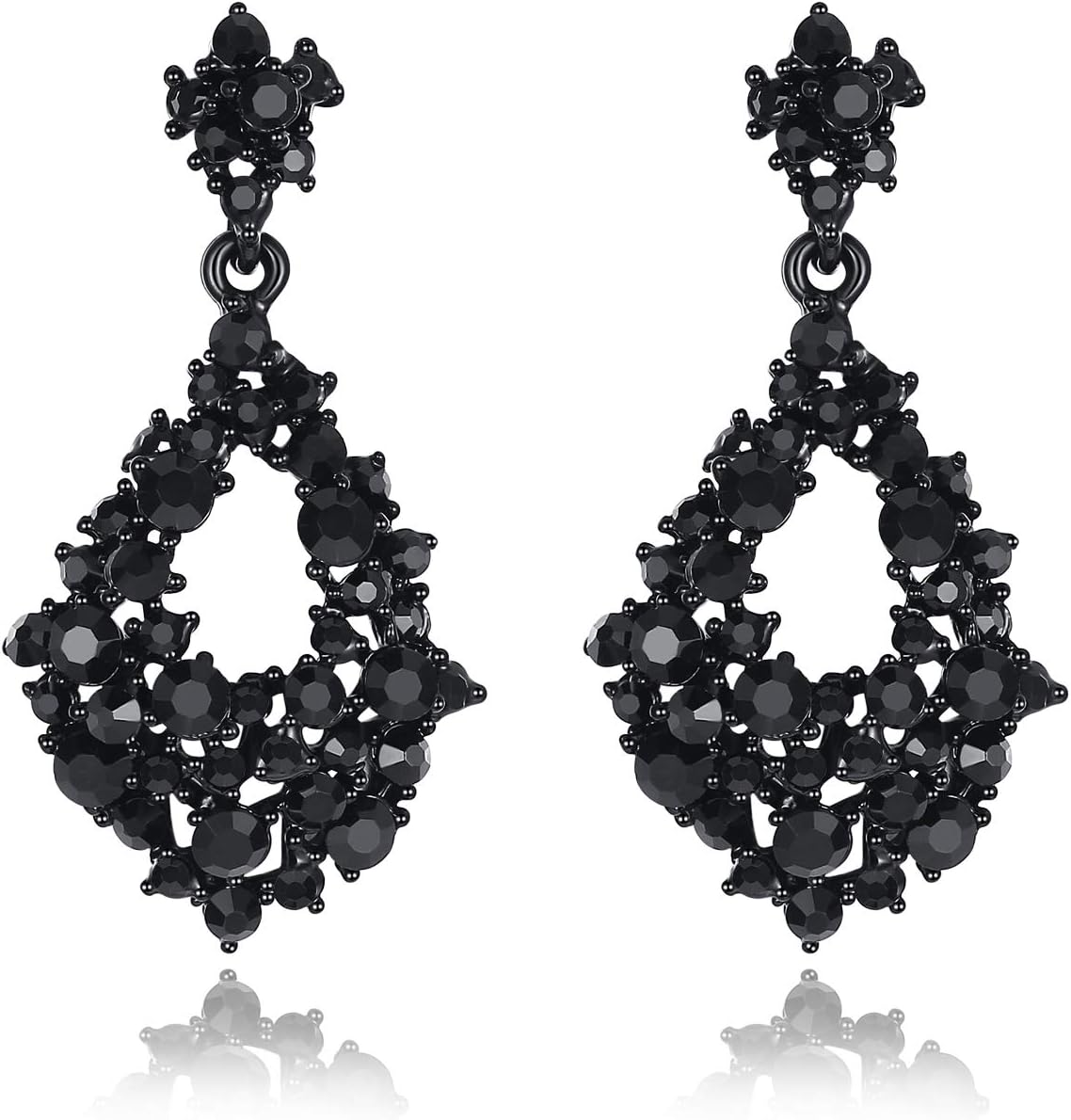 Vintage Floral Teardrop Butterfly Wing Black Austrian Crystal Drop Dangle Earrings for Women Bride Gift