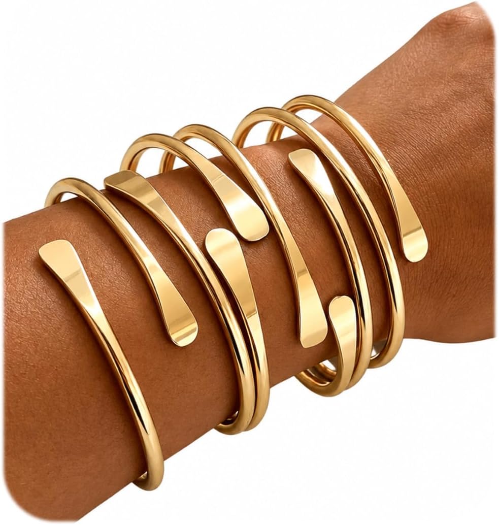 Gold Bangle Bracelets for Women, Indian Bangles Stackable Set, Multi Layer Textured 18K Gold Plated Chunky Bracelets Boho Jewelrys Set
