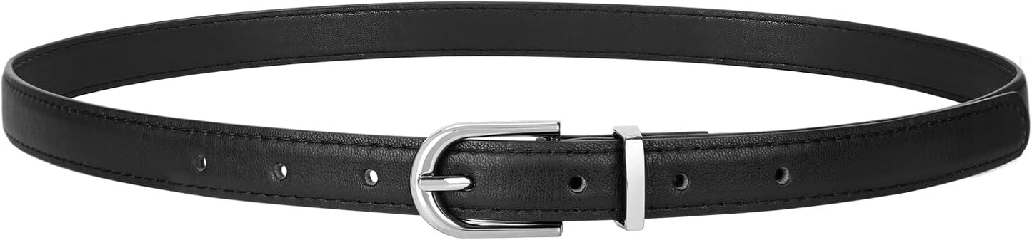 Jasgood Womens Skinny Leather Belt Ladies Thin Faux Leather Belt With