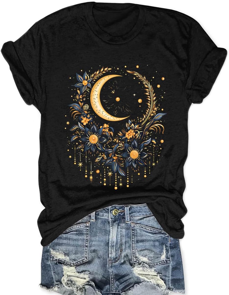 Women Mystical Moon and Sun Shirt Vintage Celestial Moon Top