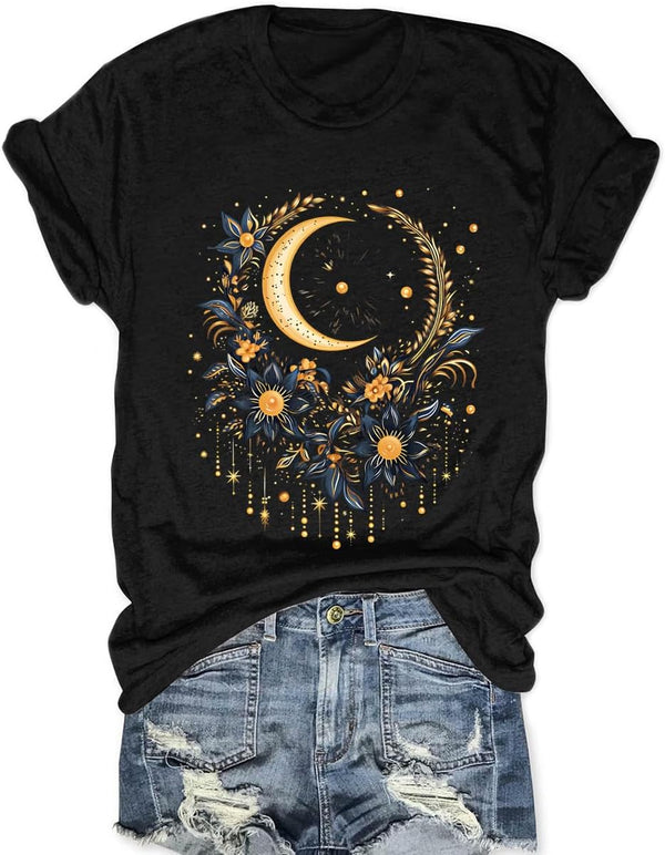 Women Mystical Moon and Sun Shirt Vintage Celestial Moon Top