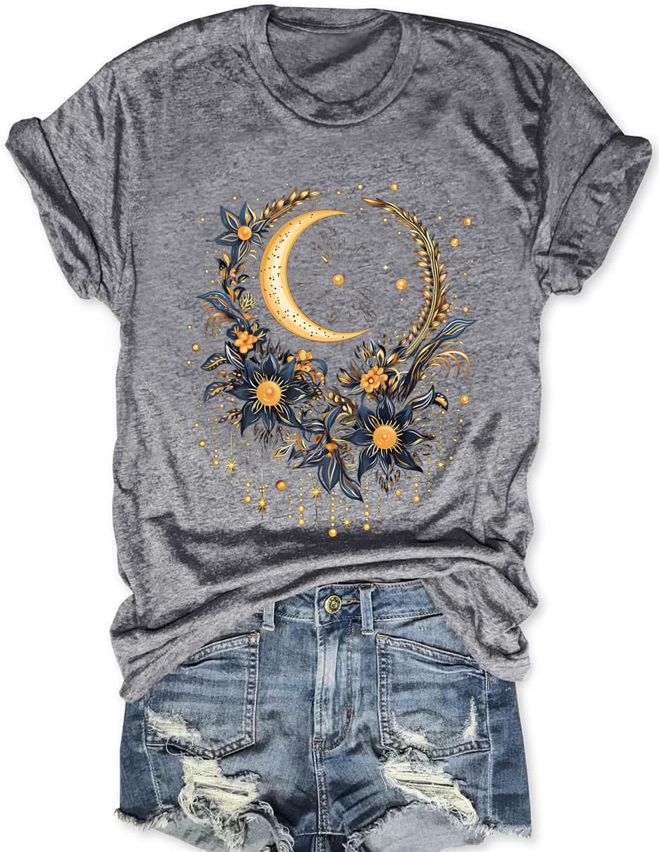 Women Mystical Moon and Sun Shirt Vintage Celestial Moon Top